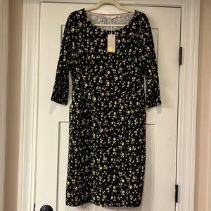 Boden Penny Jersey Dress Black with Yellow Flowers NWT